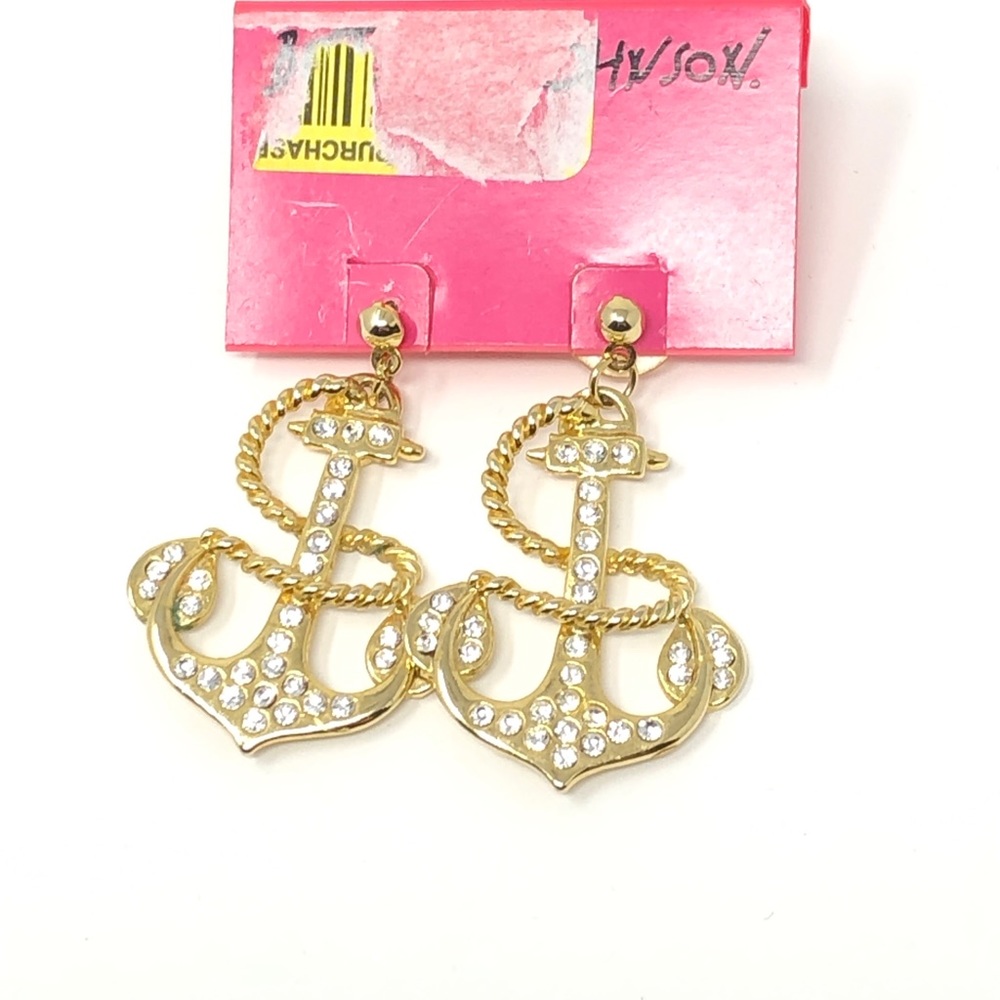 Betsey Johnson Rhinestone Anchor Earrings